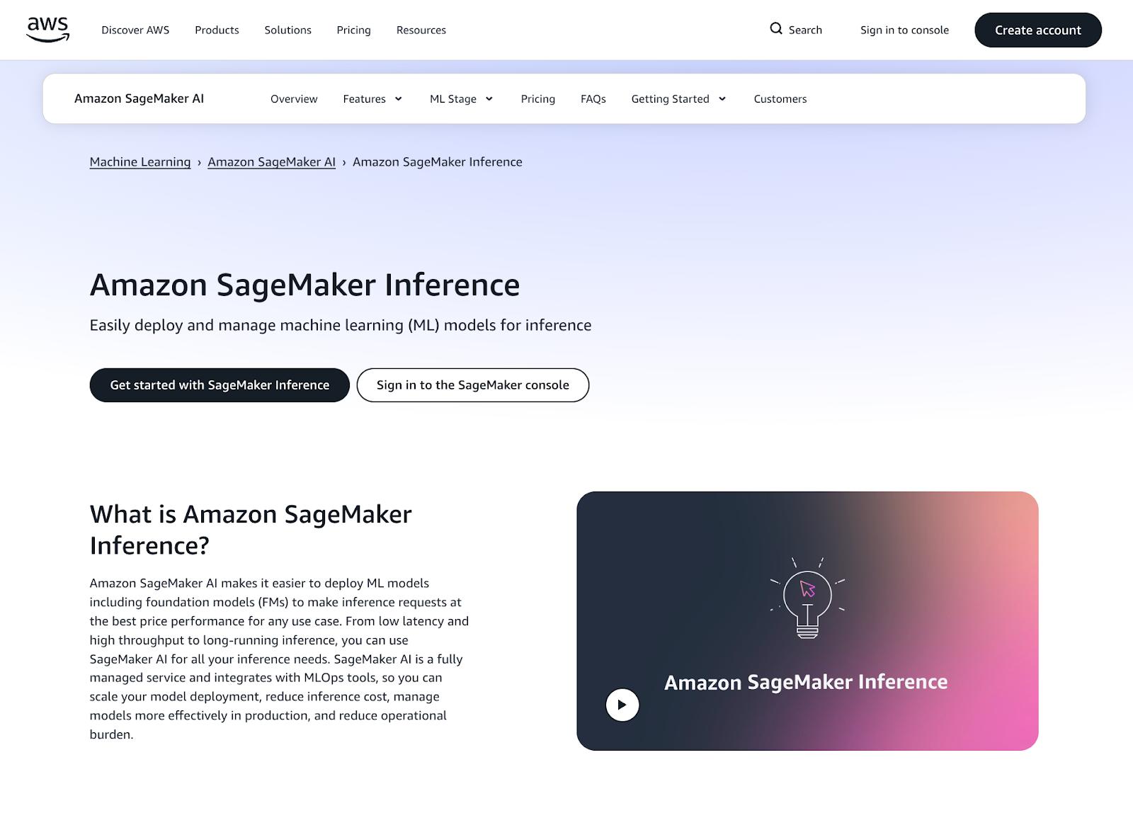 AWS SageMaker homepage